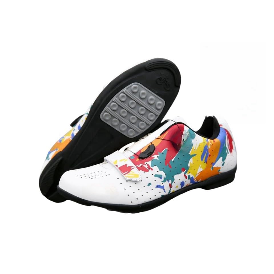 SoleEase Mens Cycling Shoes Tie-dye Road Cycling Shoes White Size 8
