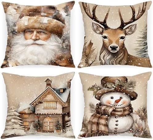 Lanpn Zestaw 4 szt. Świąteczne poszewki na poduszki 45 x 45 cm, P...