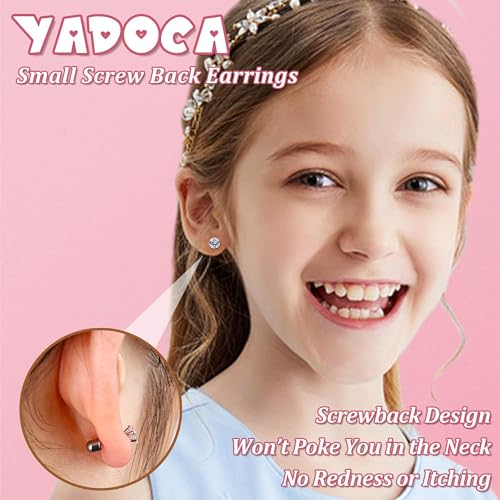 YADOCA 24Pairs Hypoallergenic Earrings for Girls Women - 𝑺𝒖𝒓𝒈𝒊𝒄𝒂𝒍 𝑺𝒕𝒆𝒆𝒍 Screw Back Earring Cute Kids Baby Toddler Earrings 4mm Tiny Screwback Flat Back Stud Earring Set Age: Over 3 Years Old4