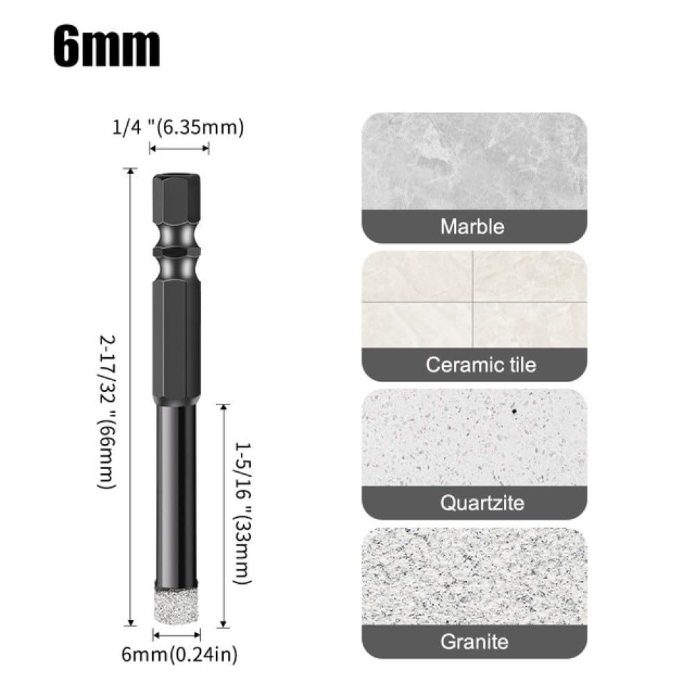 Wiertło diamentowe rdzeniowe, piła otworowa z chwytem sześciokątnym, lutowane próżniowo do wiercenia w kamieniu i płytkach(10pcs 10mm)