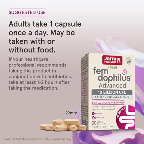 Image of Jarrow Formulas Fem-Dophilus Advanced Vaginal & Digestive Probiotics 10 Billion CFU, for Vaginal, Urinary Tract, Digestive & Immune Support, 30 Capsules (Pack of 2)