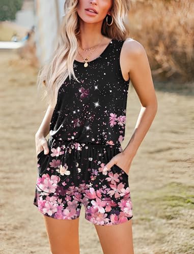 Image of ADOME Rompers for Women Summer Sleeveless Scoop Neck Tank Top Casual Short Jumpsuit Rompers with Pockets