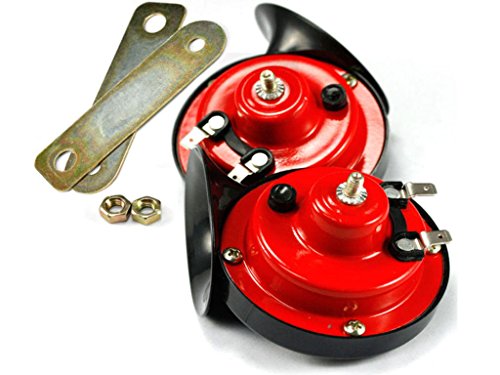 Sirena, sistema de aire, ruidosa, doble tono, 12 V, color Rojo, para seguridad de vehículos o bicicleta