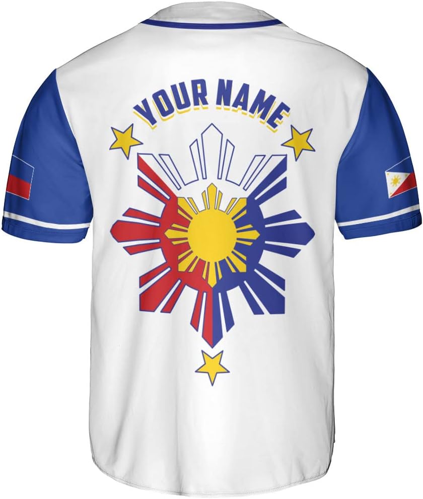 Leeprints Personalized Philippines Baseball Jersey, Filipino Flag Baseball Jersey, Philippines Shirts, Philippines Flag Shirt