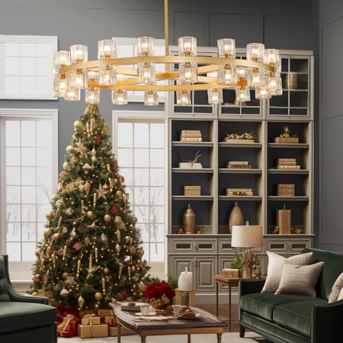 Modern-36-Gold-Round-Chandelier-Light-Fixture-K9-Crystal-Chandeliers-for-Dining-Room-Living-Room-Chandelier-Dining-Room-Chandelier-Over-Table-Chandelier-for-Bedroom-Foyer-Includes-36XG4-Bulbs