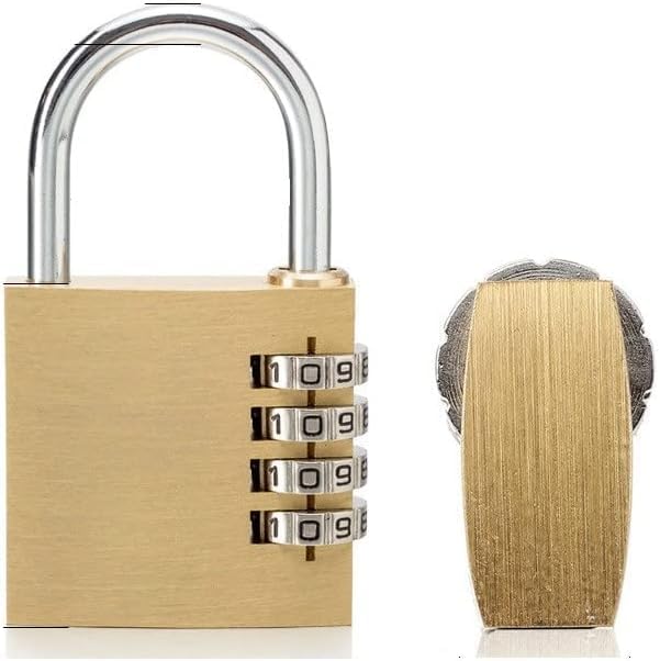 Combination Padlock, 3 Digit Brass Lock, Large Weatherproof Copper Luggage Locks with Numeric Code, Resettable 38mm Body Width Padlock for Backpack, Gym, Cabinet, Reel, Fence, Gate, Suitcase
