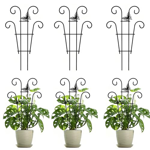 Indoor Plant Trellis for Climbing Plants, Stackable Garden Trellis for Potted Plants, Small House Plant Trellis for Vine Ivy Flower Plant Support Outdoor DIY Metal Trellis 3 Pack, Butterfly Design