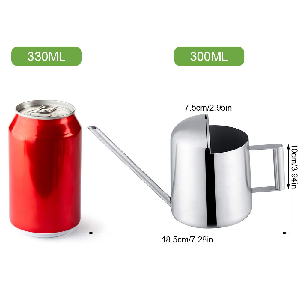 Watering Can for Indoor Plants with Long Spout, Stainless Steel Watering Can Indoor Sprinkling Pot for Indoor Patio Lawn Plants Care (300ml)