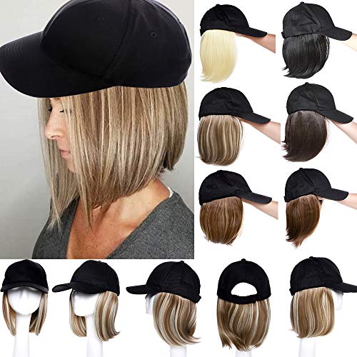 SEGO Synthetic Baseball Cap With Short Hair Extension Straight Short Bob Hairstyle Adjustable Removable Wig Hat Hair Extensions for Women Girl 85P613 WL