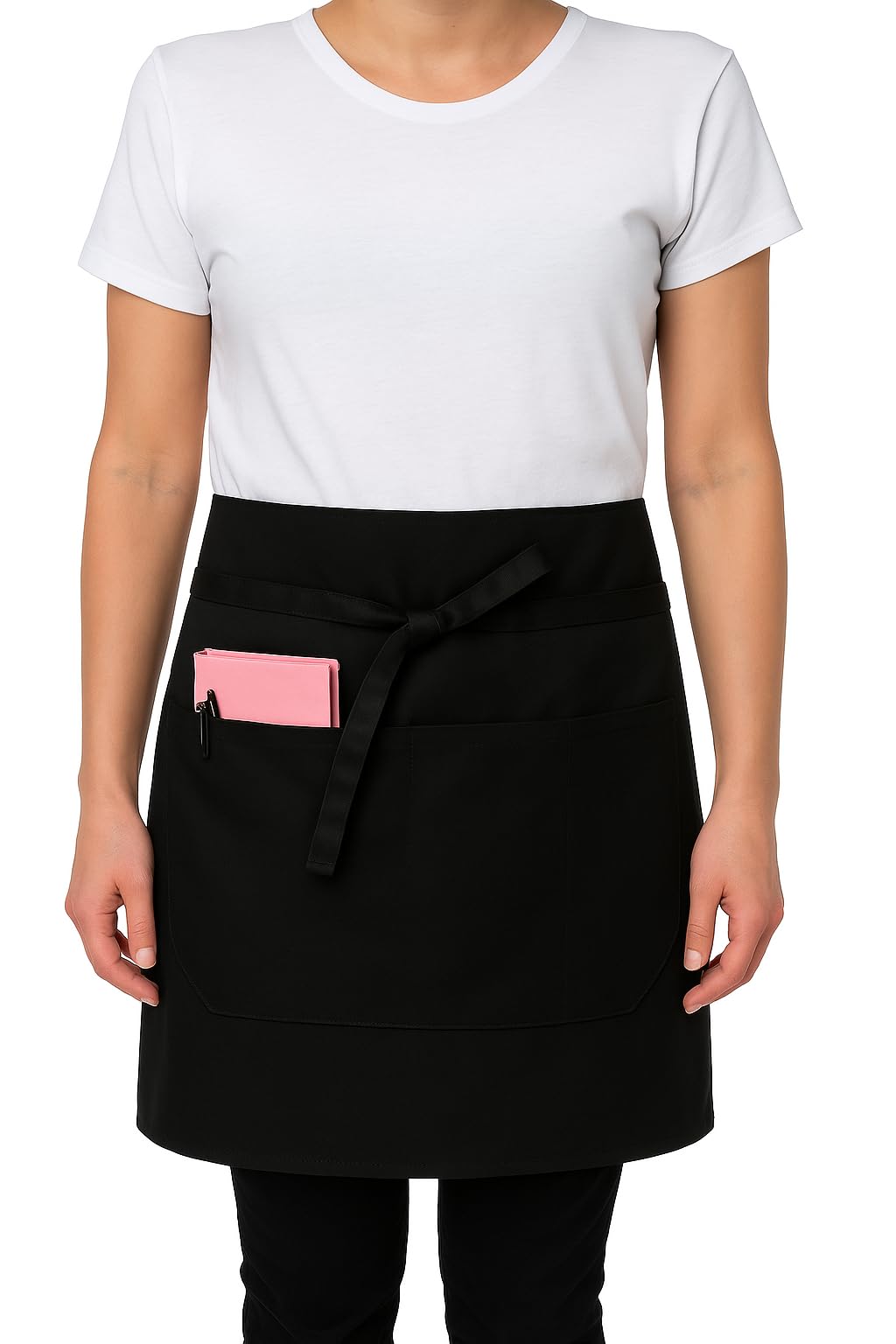 IBEX Unisex Short Waist Apron with 2 Pocket - Professional Catering, Restaurant, Bar & Kitchen Apron for Chefs, Waiters, Bartenders, Servers & Home Cooking - Black (Pack of 1)