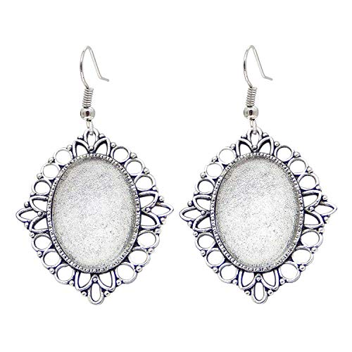 Preisvergleich Produktbild Ohrringe, hängende Lünetten, Ohrringe, Drahthaken, Antik-Silber, mit passenden Cabochons aus klarem Glas, 10 Paar, 53935A