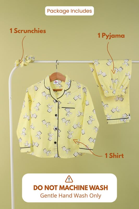 Image of Tweeny Mini Kids Girls Pure Rayon Night Suit | Sleepwear| Night Wear | Nightdress | Top Shirt & Pyjama Combo Set Floral Printed with Pockets Full Sleeves