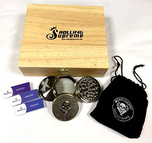 MONTCHERRY Brand Exclusive Products(4 Part Crusher + 3 Tips) and Rolling Supreme ''Large Size'' Storage Wooden Rolling Box Combo Deal Sold by Trendz
