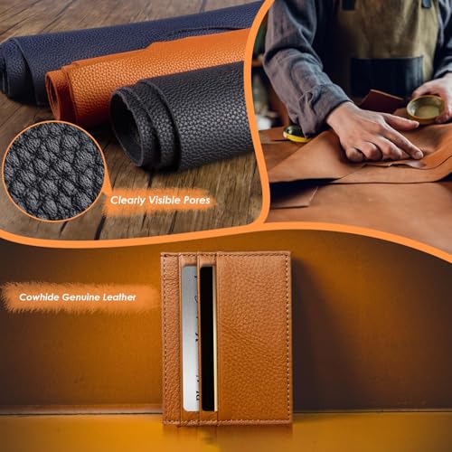 Image of M-Plateau Super Slim Genuine Leather Credit Card Wallet | Card Holder, Small Wallet for Man and Women with 6 Card Slots and 1 Pocket (Brown)