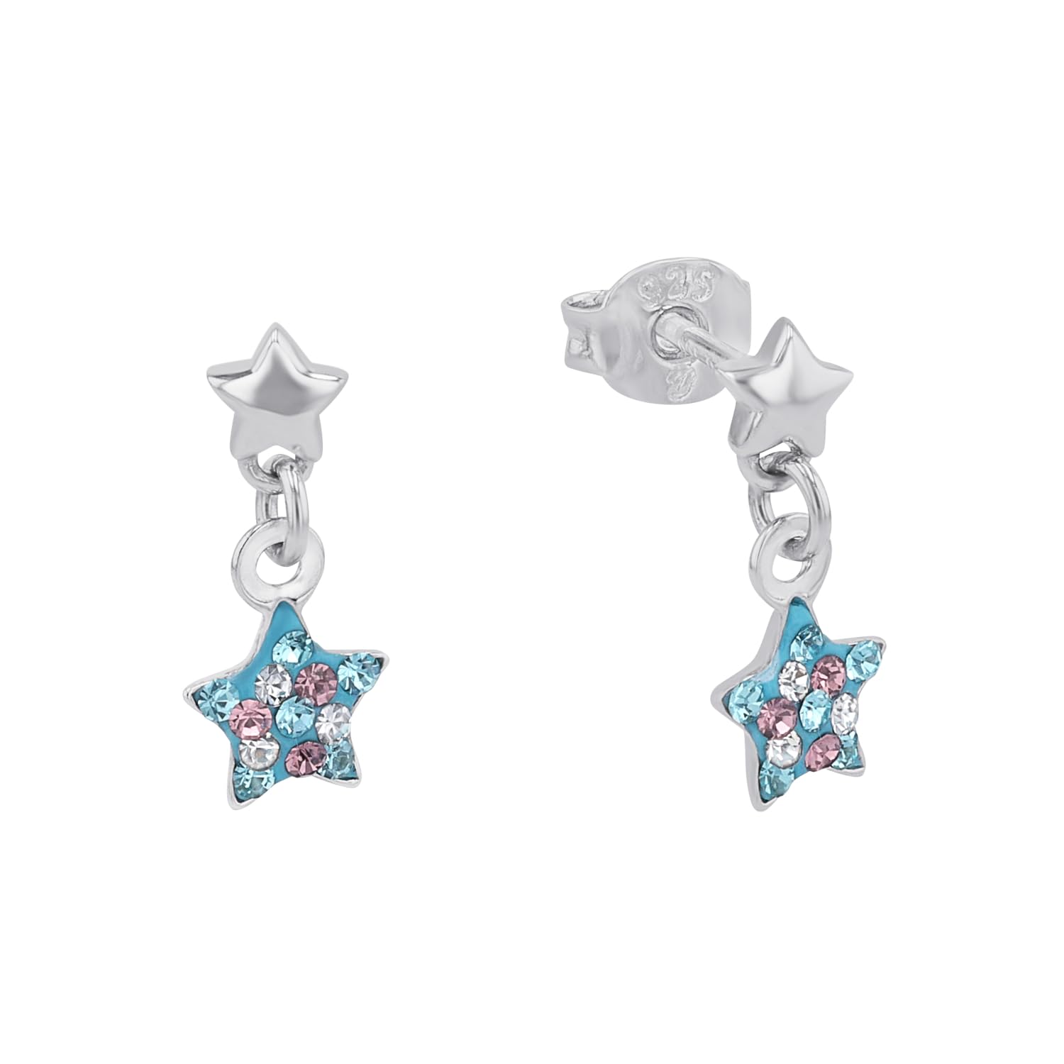 Prinzessin Lillifee Ohrringe 925 Sterling Silber Mädchen, Kinder Ohrschmuck, mit Preciosa, Multicolor, Stern, Kommt in Schmuck Geschenk Box