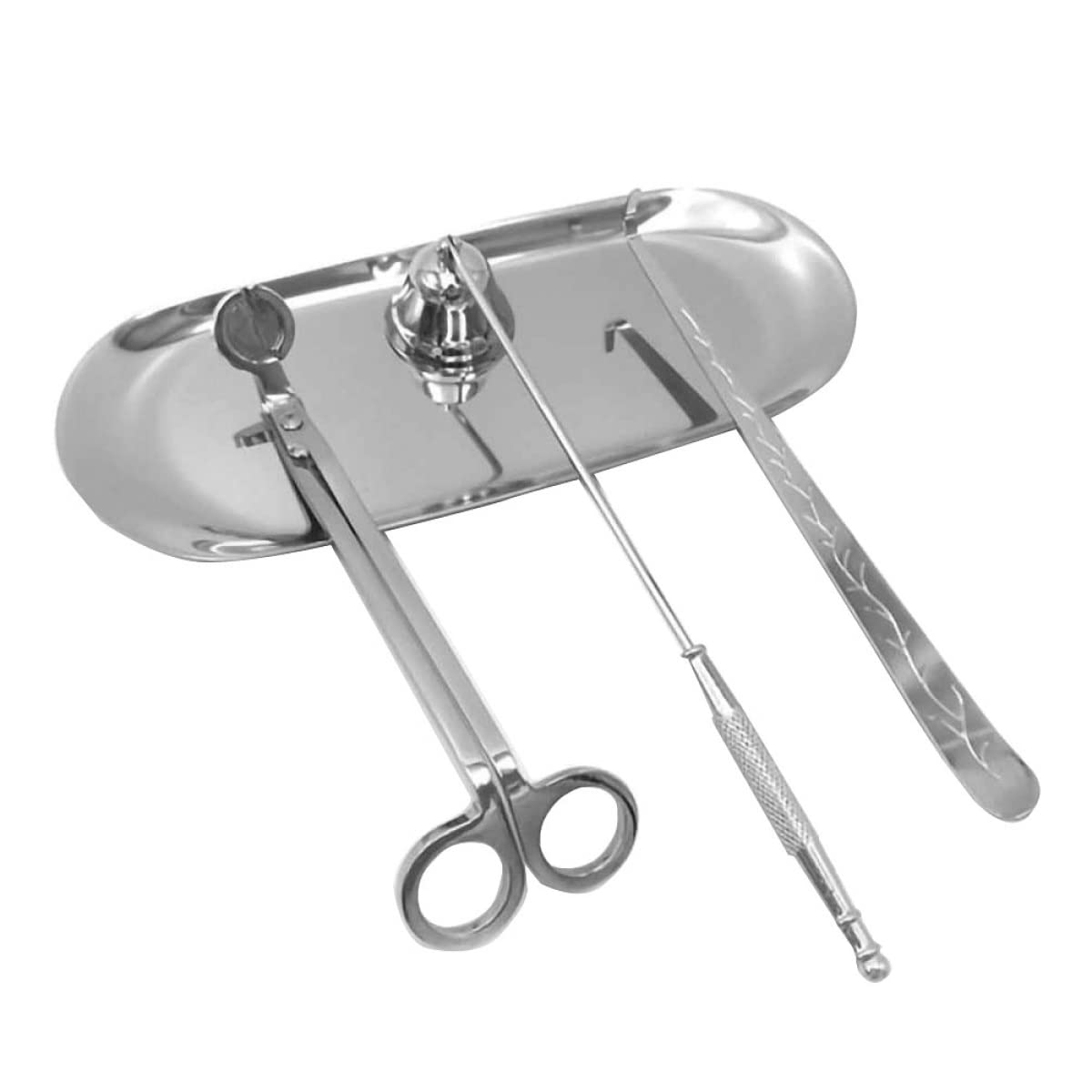 Clq Silver Candle Wick Trimmer Set,Candle Wick Dipper,Candle Snuffer Storage Tray, 4 Packs Candle Care Kit Gift For Candle Lovers.