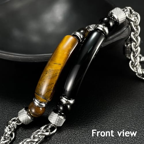 Fahonie Tiger Eye Stone Bracelet for Men Women, Adjustable Stainless Steel Chain2