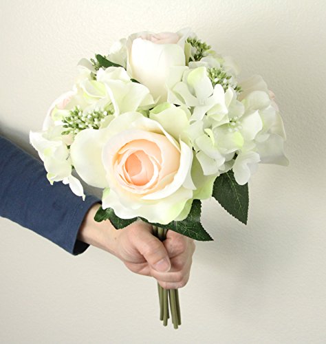 Admired By Nature 9 Stems Artificial Rose Hydrangea Mixed Bouquet, Cream/Pink #TOP2