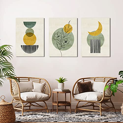 Gisipameis Framed Boho Wall Art Set Of 3 Mid Century Modern Decor Minimalist Sage Green Beige Botanical Boho Bathroom Decor Wall Art Canvas Prints Ready To Hang For Bedroom Living Room 12X16 Inch #TOP1