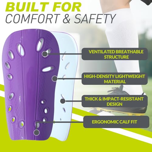 Image of GISCO Premium Soccer Shin Guards for Youth & Adults | Lightweight Football Shin Pads | Protective Soccer Gear for Training & Matches (Purple, Medium)