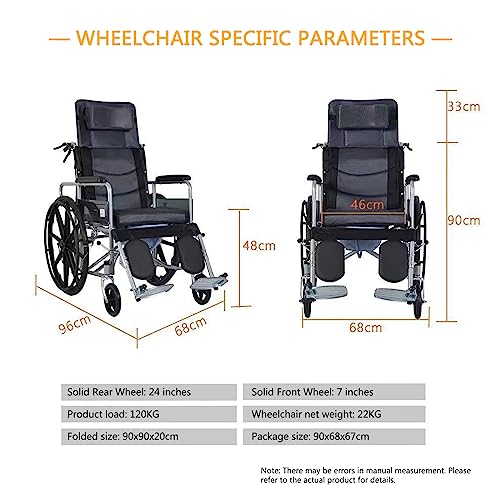 Silla de ruedas plegable reclinable, liviana, reposapiés y reposabrazos extraíbles, asiento de 18 pulgadas Dispositivo de movilidad para silla de ruedas estándar para adulto