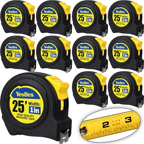 10 Pack Bulk Tape Measure 25 FT with Fractions 1/8, Easy Read Ret...