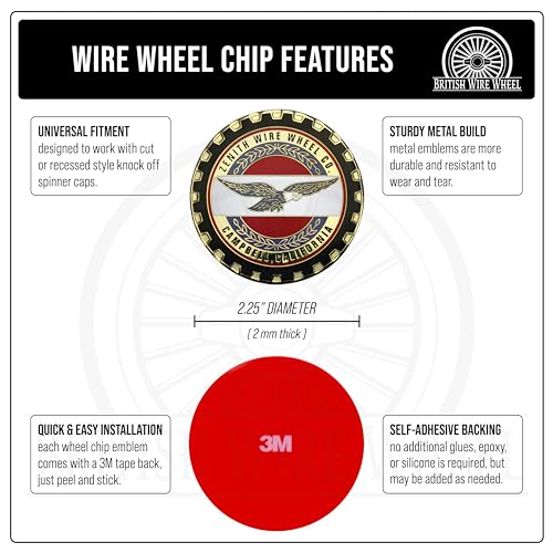 Image of Zenith Gold Metal Wheel Chip Emblems (Set of 4) | 24K Triple Gold Plated Solid Metal Wheel Chip Emblems, 2.25 inch | Designed for Lowriders with Recessed Knock Off Spinner Caps