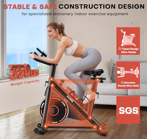 exercise bike adjustable magnetic resistance stationary bikes for home with app compatible quiet indoor cycling bike with 350lbs weight capacity comfortable seat digital monitor amp phone mount