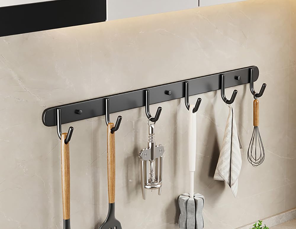 Xyagyund Black Hanging Pot Rack, Kitchen Utensils Holder 2 Pieces Utensil Rack Stainless Steel Wall Mounted Hooks With Removable Utensils Holder(,44Cm)