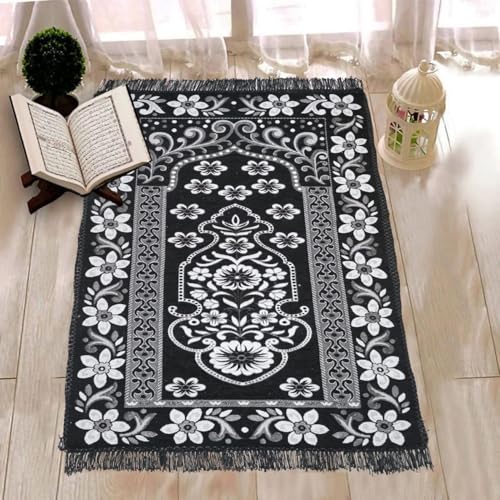 Image of Velvet Floral Janamaz Mat | Prayer Mat /Meditation Janamaz for Namaz /Meditation Mat /Muslim| Size 27x50| Washable Soft Prayer Mat (Black)
