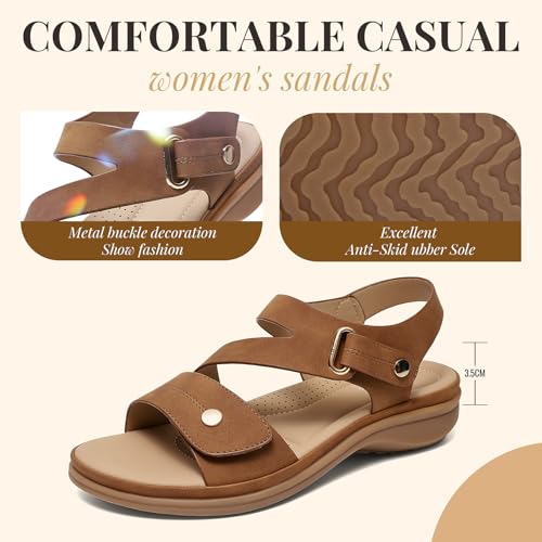 Image of Littleplum Womens Sandals Arch Support - Comfortable Flat Sandals for Women, Summer Breathable Adjustable Orthotic Walking Shoes for Beach,Travel