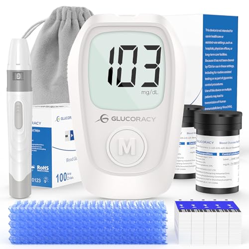 Glucoracy G-425 Glucose Monitor Kit, Blood Sugar Monitor with Glucose Meter, Lancing Device, 100 Test Strips and 100 Lancets, Blood sugar testing kit for Home Use, Diabetes Home Testing Kit