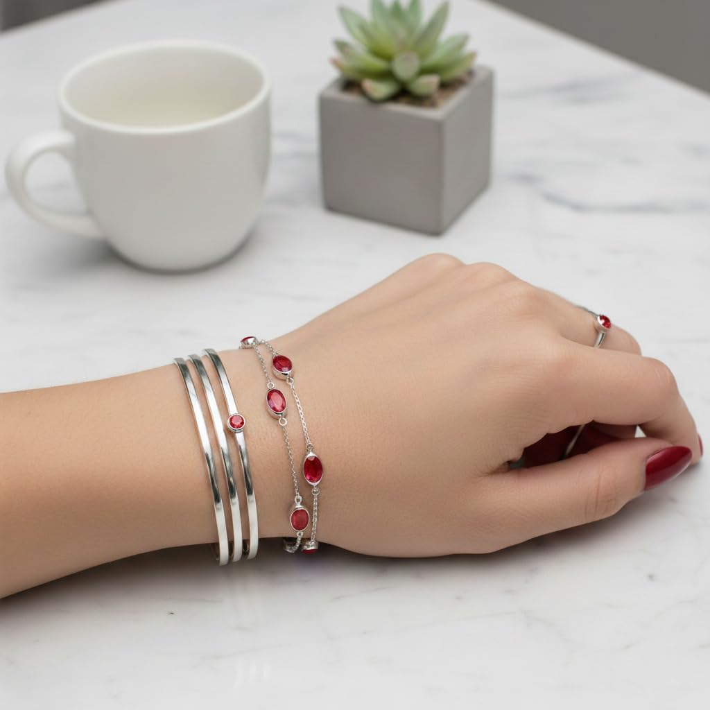 Prismata Birthstone Charm Link Bracelet 925 Sterling Silver Adjustable 12 Months Marquise Birthstone Bracelet Birthday Jewelry Gifts for Women Mom Her,with 7"+2" chain - Image 3