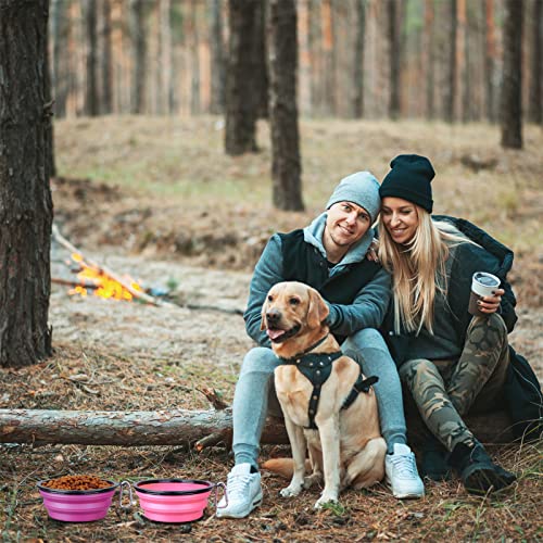 Image of SLSON Dog Bowl Pet Collapsible Bowls, 2 Pack Collapsible Dog Water Bowls for Cats Dogs, Portable Pet Feeding Watering Dish for Walking Parking Traveling with 2 Carabiners (Large, Pink+Purple),Silicone
