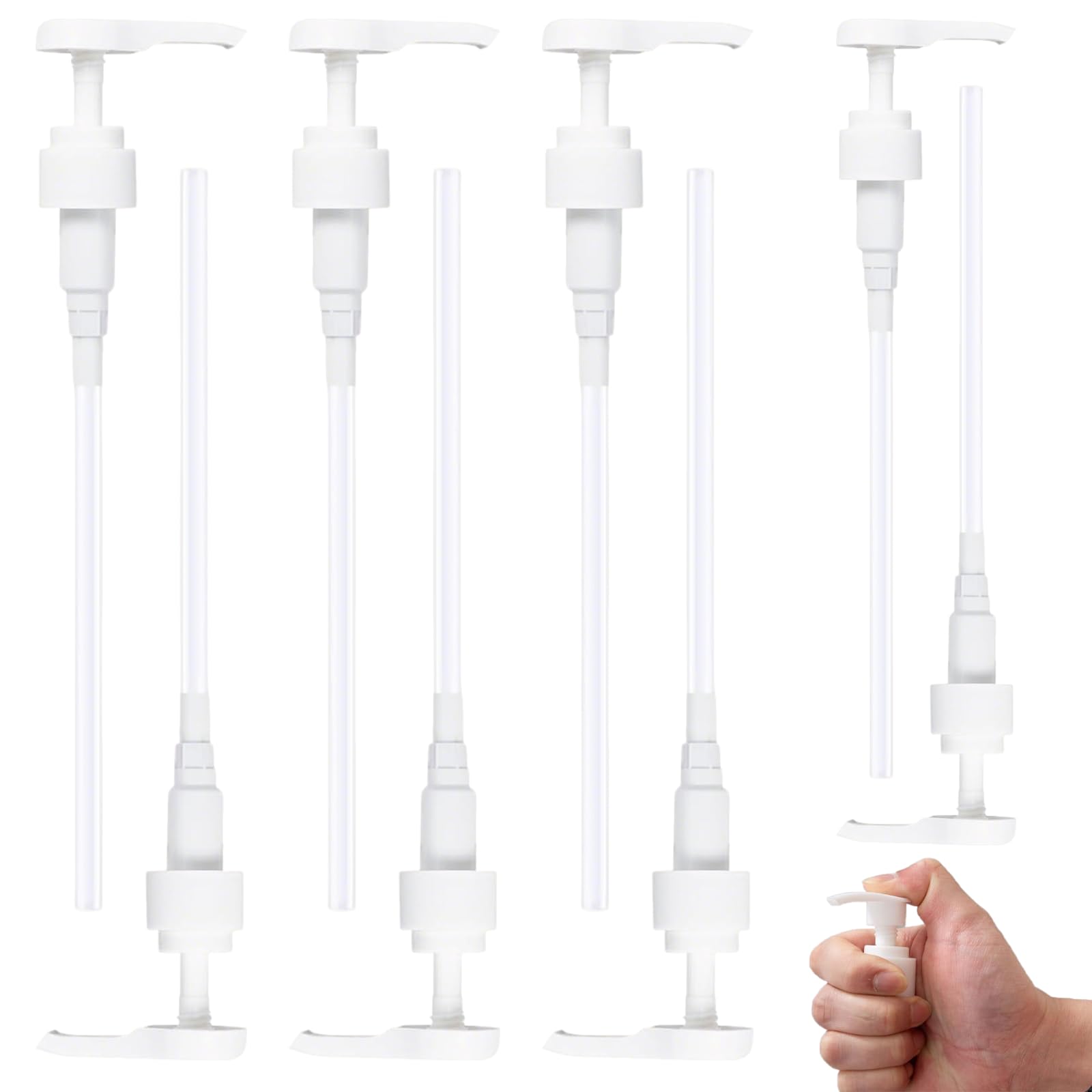 8 Dosatori per Dosaggio - Pompa per Sciroppo per Bottiglie da 500ml/1000ml, Compatibile con Tappi 28/410 e 24/410, Perfetta per Sciroppi, Shampoo e Balsami (Bianco, 0.5/1L)