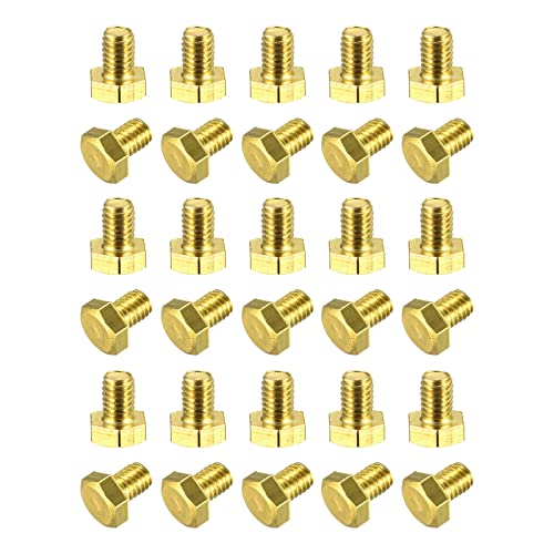 Image of uxcell Brass Hex Bolts, M6x8mm 30pcs Fully Thread Grade 4.8 Solid Brass Hexagon Head Bolt Machine Screws for Machinery