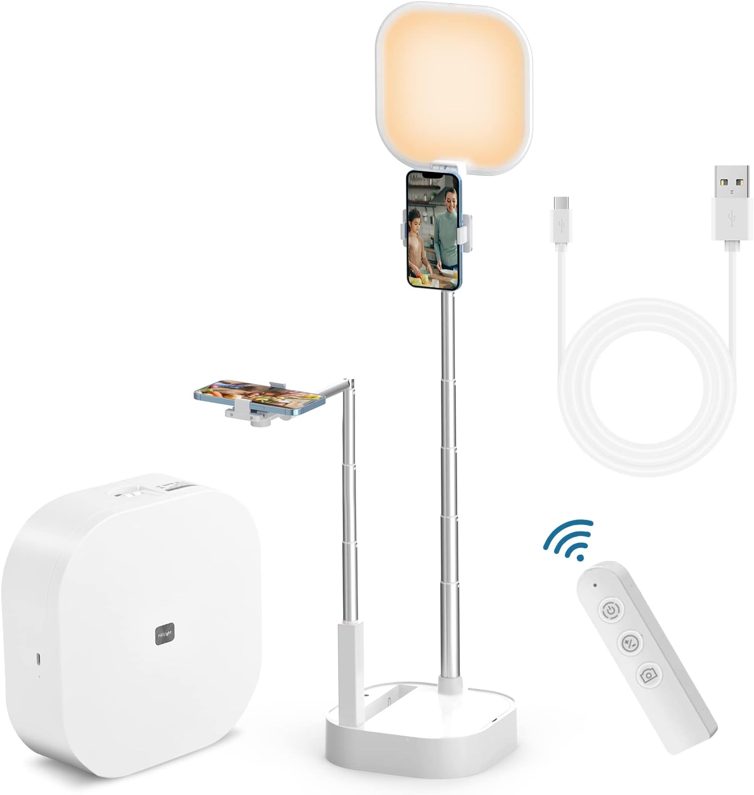 Rechargeable Selfie Light for Phone,VICALO Selfie Phone Stand Holder for Filming w/ 3 Colors Light Modes 15 Level Brightness Compatible iPhone Android for YouTube TikTok Video,Live Stream Makeup