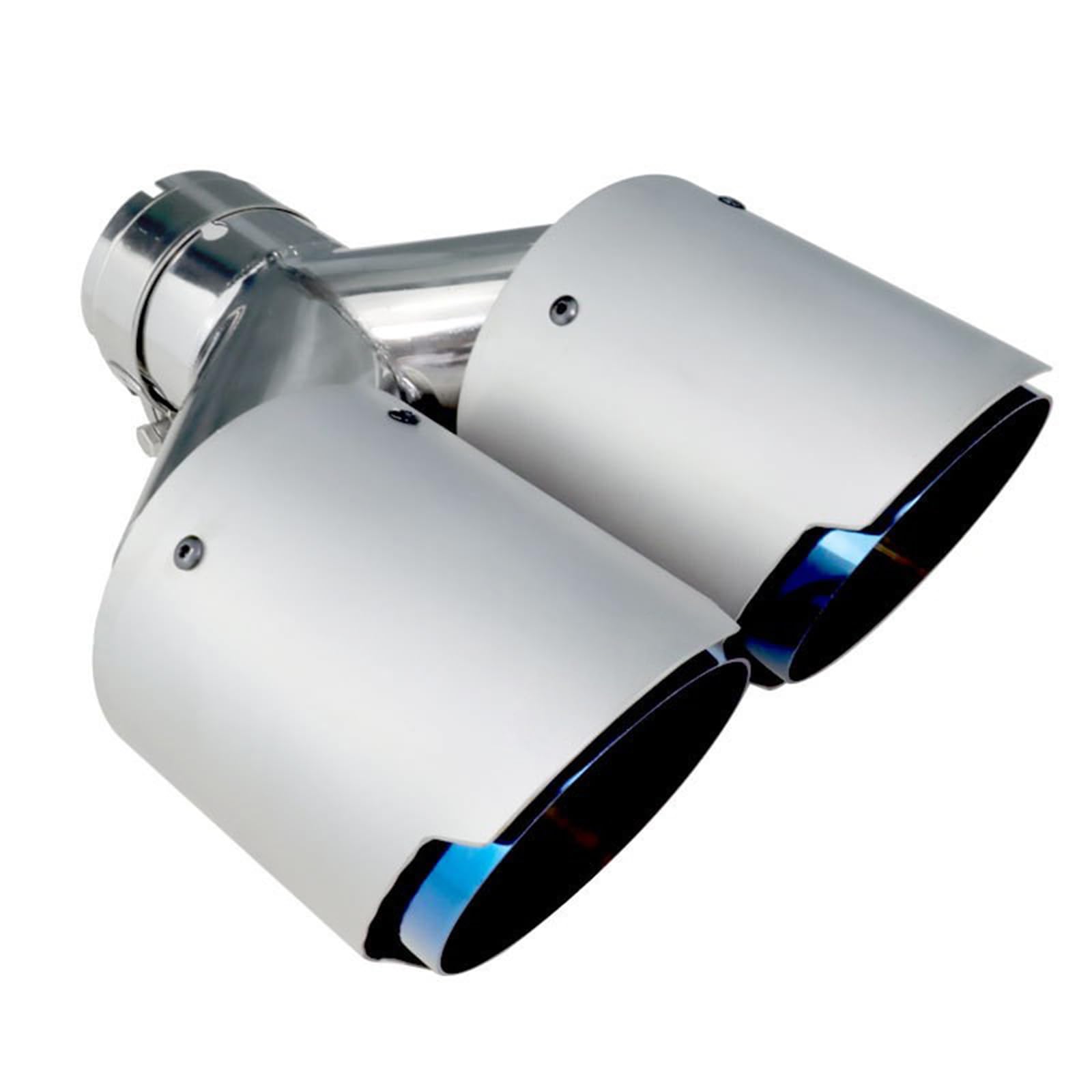 2.25" Tubo de Escape​​ Doble Salida - ​​Punta Cola de Coche​​ de Acero Inoxidable ​​Silenciador​​ Modificado 2.25" a 3.5" Diseño Bicolor (Azul/Plateado) Instalación Bolt-On para Autos