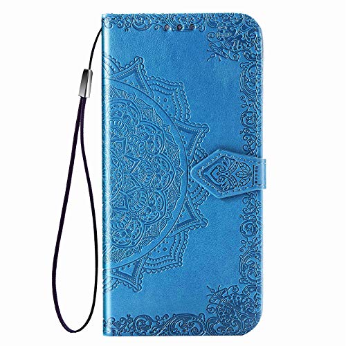 LEMAXELERS Google Pixel 5 Case PU Leather Phone Case Mandala Embossed Wallet Flip Shockproof Protective with Stand Card Holder Cover for Google Pixel 5. Mandala Blue SD