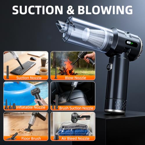 Image of Handheld Vacuum Cleaner Cordless, 23000Pa Powerful Car Mini Vacuum Cleaner, Rechargeable Portable Lightweight dust Catcher for Home Car Carpet Stairs Pet Hair Deep Cleaning(Black-Silvery)