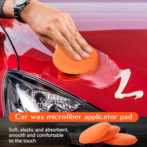 Image of Tanlade 50 Pcs Car Detailing Microfiber Applicator Pad Wax Applicator Wash Microfiber Pads, 5 Inch Diameter (Orange)
