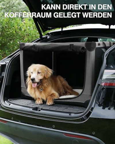 derimkcoa Hundebox faltbar für mittlere Hunde,Hundetransportbox Auto mit verstellbarem Design, reißfesten Netzfenstern & Plüsch-Betteinlage für Zuhause & Reise,106 * 78 * 78cm,Grau