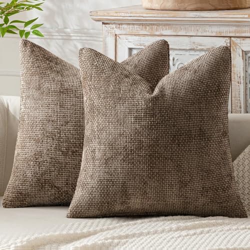 Image of MIULEE Pack of 2 Couch Throw Pillow Covers 24x24 Inch Neutral Brown Boho Accent Decorative Pillow Covers Soft Chenille Farmhouse Cushion Covers for Home Decor Bed Sofa Living Room