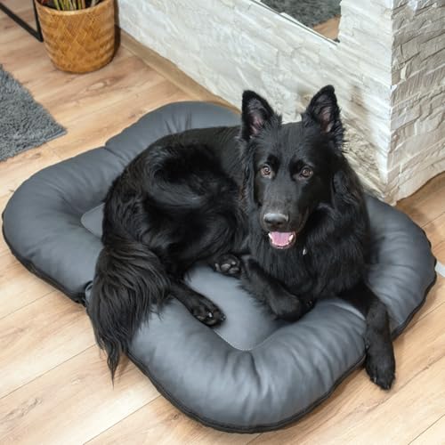 4L Textil Ella Hundebett mittelgroße Hunde Kunstleder Wasserfestes Hundebett Hundekissen Kunstleder Hundematratze (90x70 cm, Graphit)