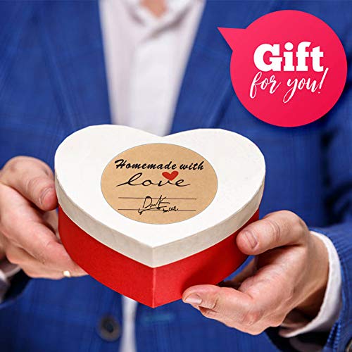 2" Round Kraft Homemade With Love Sticker With Lines For Writing, Black Font And Red Heart Canning Labels, 500 Labels Per Roll #TOP6