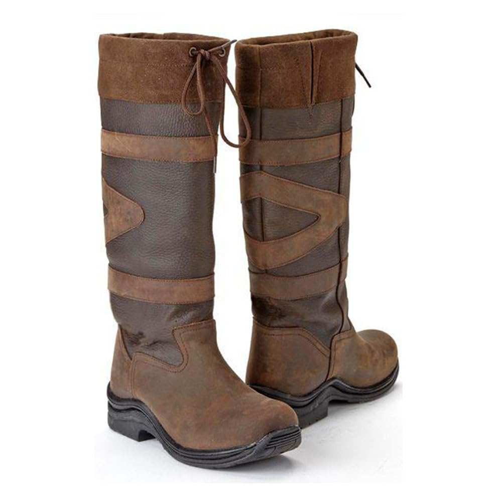 Bottes D'équitation Chaussures à Lacets En Cuir PU Bottes D'équitation Légères Pour Femmes, Dames (Light Brown,40)