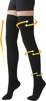 MGANG Medical 20-30 mmHg Compression Stockings for Women & Men, Pair, Thigh High Graduated Compression Socks, Closed Toe, Opaque, Support for Varicose Veins, Edema, DVT, Swelling, Flight, Black XL