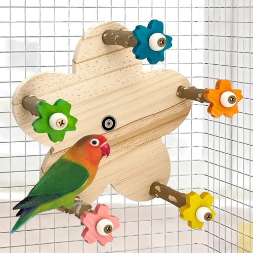Parakeet Toys, Natural Wood Perch with 5 Branches, Unique Durable Bird Cage Accessories for...