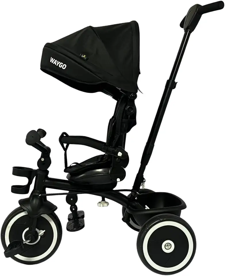 Triciclo Infantil Com Empurrador 2 em1 Waygo Preto Maxi Toys