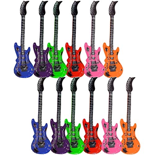 Aufblasbare Luftgitarren Luftgitarre Air Luft Guitar, im bunten Party-Design, 100 cm, 12er-Set
